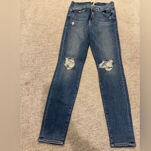 Good American Good Leg’s Womens Distressed Dark Blue Jeans Size 6/28 ripped knee